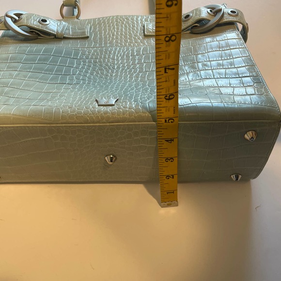Elaine Turner Croc Embossed Satchel Womens Mint Green Leather Handbag Purse - Picture 12 of 13